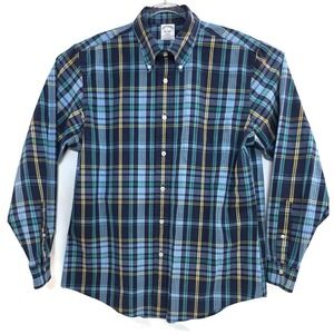 Brooks Brothers Shirt Mens Large Blue Green Plaid Regent Cotton Button Down